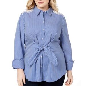 Inc tunic size 1X with lace inserts tie front blue